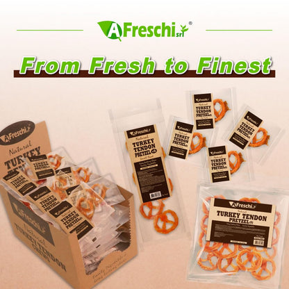 A Freschi srl Turkey Tendons for Dogs, USA-Sourced, Healthy Dog Treats, Rawhide-Free Puppy Chews, Long Lasting, All Natural, Hypoallergenic Dog Treats for Small Breeds, 40 Count Box Bone (S)