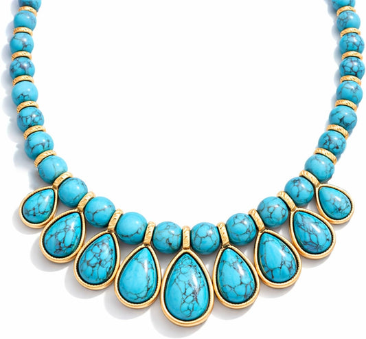 Sheplus Birthday Gifts for Women - Genuine Turquoise Statement Gold Chunky Necklace Handmade Bolo Real Western Jewelry Valentines Day