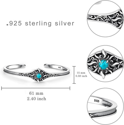 Genuine Turquoise Bracelet 925 Sterling Silver Sun Turquoise Cuff Bracelet Vintage Western Turquoise Jewelry for Women