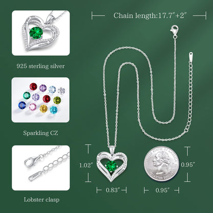 CDE Forever Love Heart Necklaces for Women, Wedding Anniversary, Birthday Mothers Day Christmas Day Gifts for Mom, Mother, Wife, friend, S925 Silver Jewelry with Birthstone Pendant