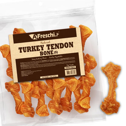 A Freschi srl Turkey Tendons for Dogs, USA-Sourced, Healthy Dog Treats, Rawhide-Free Puppy Chews, Long Lasting, All Natural, Hypoallergenic Dog Treats for Small Breeds, 40 Count Box Bone (S)