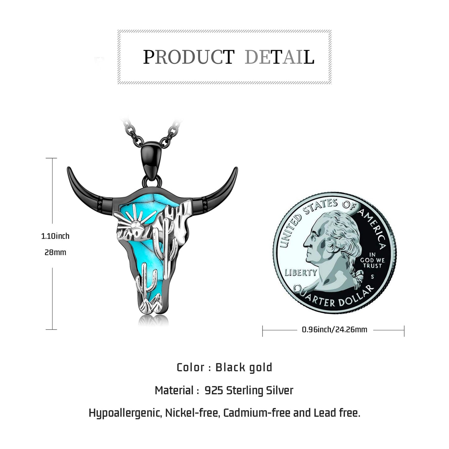 Midir&Etain Western Necklace 925 Sterling Silver Turquoise Pendant Highland Cow/Cow Skull/Hat/Tag/Cactus/Boot Cowgirl Country Jewelry for Women Men