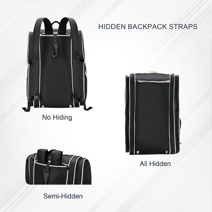 Pickleball Bag - Large Paddle Bag for 4 Paddles & Accessories - Fence Hook, Extra Pockets, Shoe Compartment