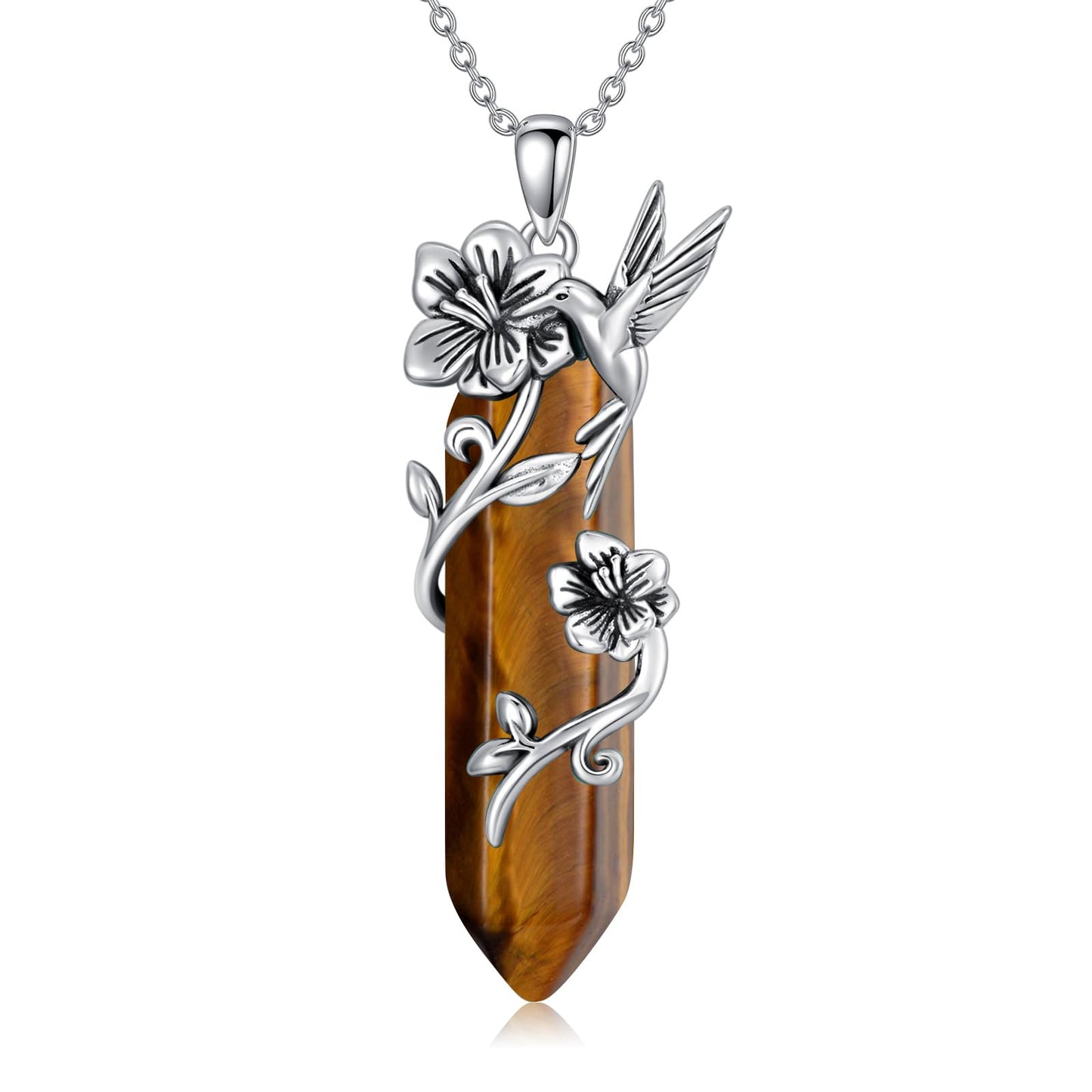 Hummingbird Necklace for Women 925 Sterling Silver Hexagonal Birthstone Gemstone Cute Bird Pendant for Girlfriends Jewelry for Her