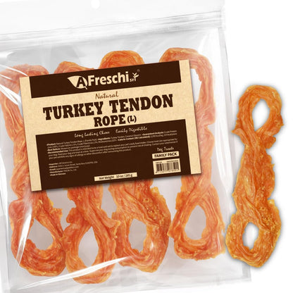 AFreschi Turkey Tendons for Dogs, USA-Sourced, Healthy Dog Treats, Rawhide-Free Puppy Chews, Long Lasting, All Natural, Hypoallergenic Dog Treats for Large Breeds, 1 Count Pack Bone (L)