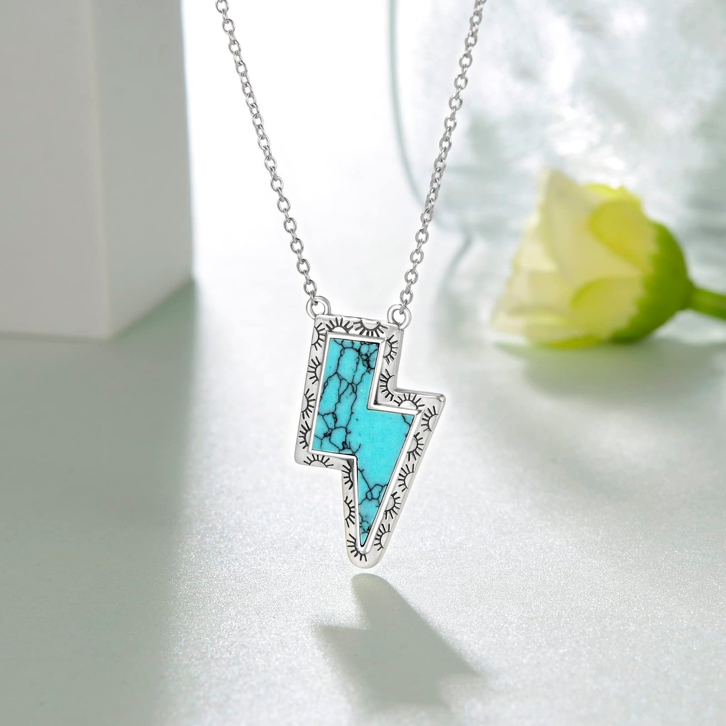 Western Cow Tag/Lightning Bolt/Bar Necklace 925 Sterling Silver Turquoise Necklaces for Women Western Jewelry Gifts for Women