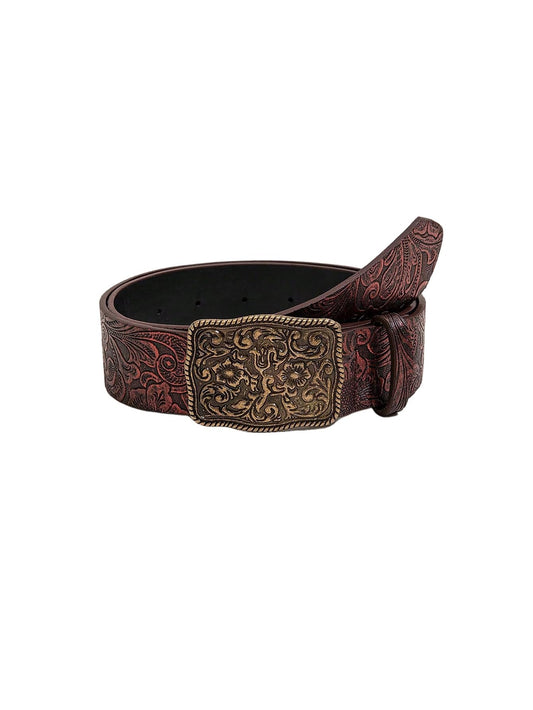 Women's Turquoise Belt Western Cowgirl Belt Vintage Floral Embossed Buckle Leather Waist Belts