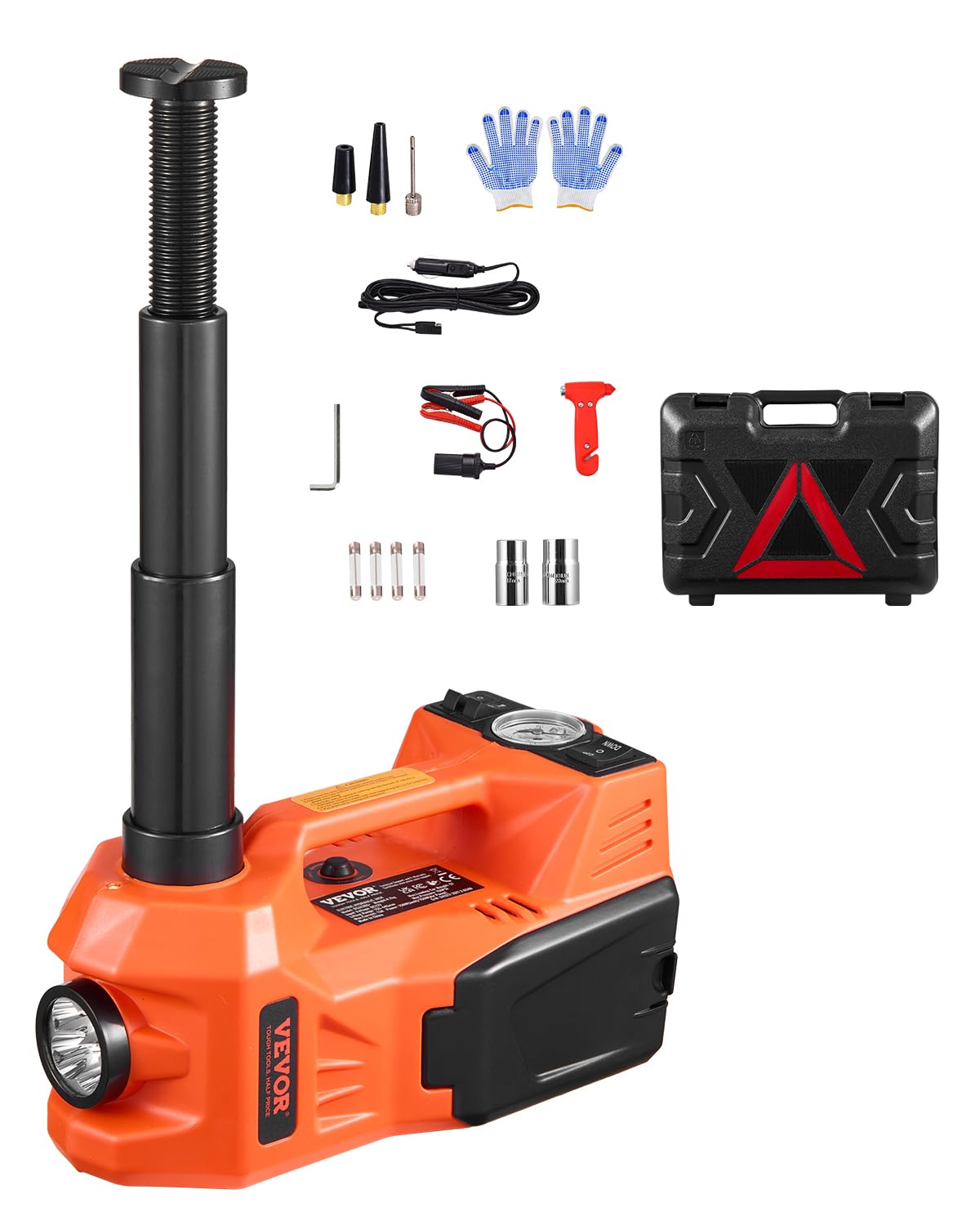 VEVOR Electric Car Jack, 5 Tons /11000 lbs, Electric Scissor Jack with Built-in Inflator, 12V Tire Change Replacement with Electric Impact Wrench & LED Light, Portable Jack kit for Sedan, SUV, Truck