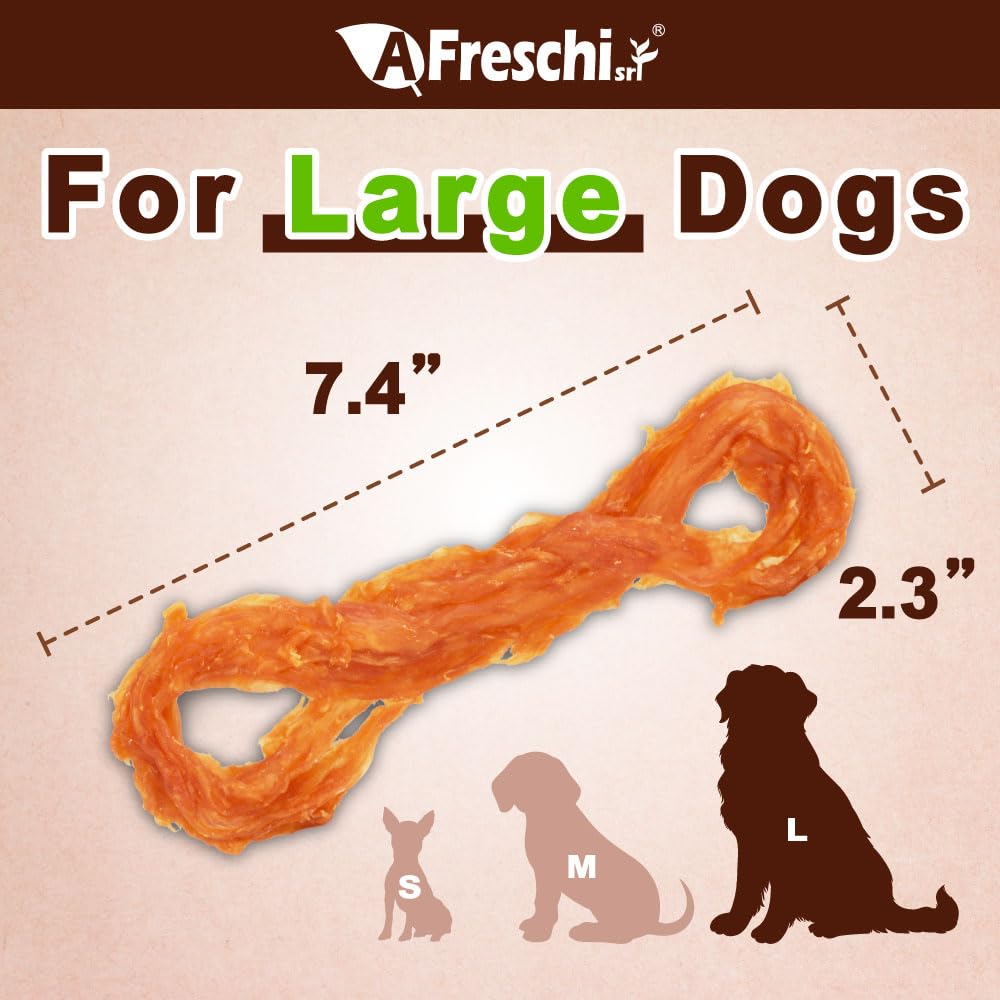 AFreschi Turkey Tendons for Dogs, USA-Sourced, Healthy Dog Treats, Rawhide-Free Puppy Chews, Long Lasting, All Natural, Hypoallergenic Dog Treats for Large Breeds, 1 Count Pack Bone (L)