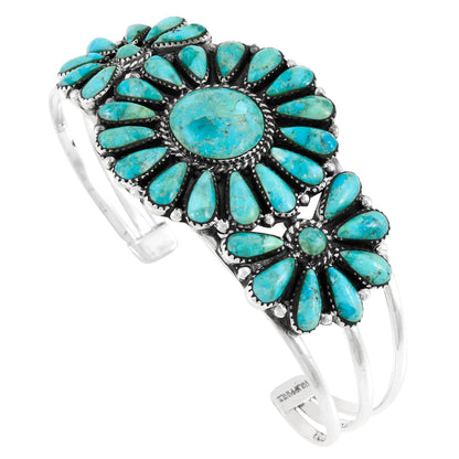 Turquoise Network Southwest Style Genuine Gemstones 925 Sterling Silver Cluster Bracelet