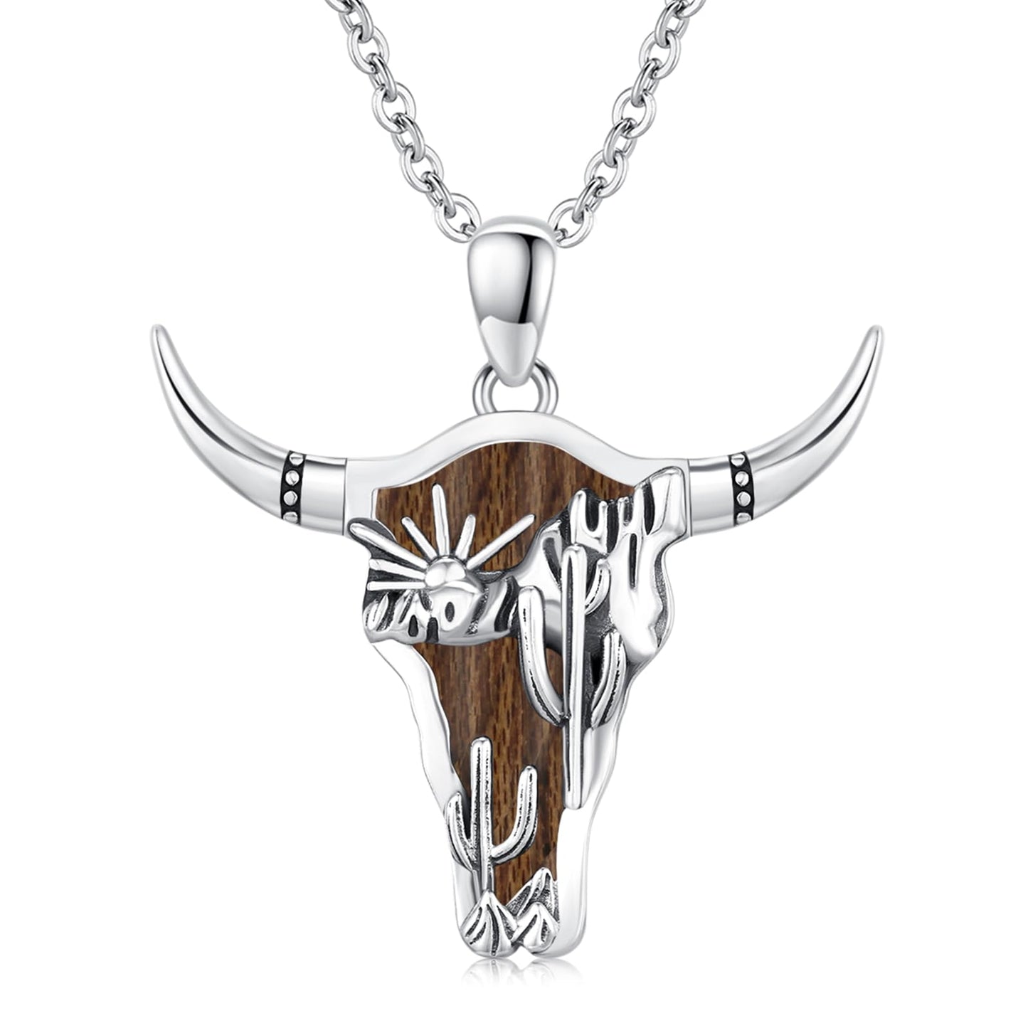 Midir&Etain Western Necklace 925 Sterling Silver Turquoise Pendant Highland Cow/Cow Skull/Hat/Tag/Cactus/Boot Cowgirl Country Jewelry for Women Men