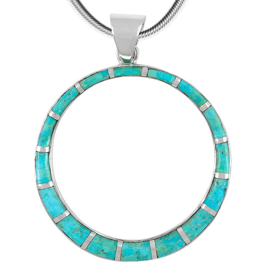 Turquoise Network Gemstone Pendant Necklace in 925 Sterling Silver Genuine Gemstones & Gemstones (24" Length)
