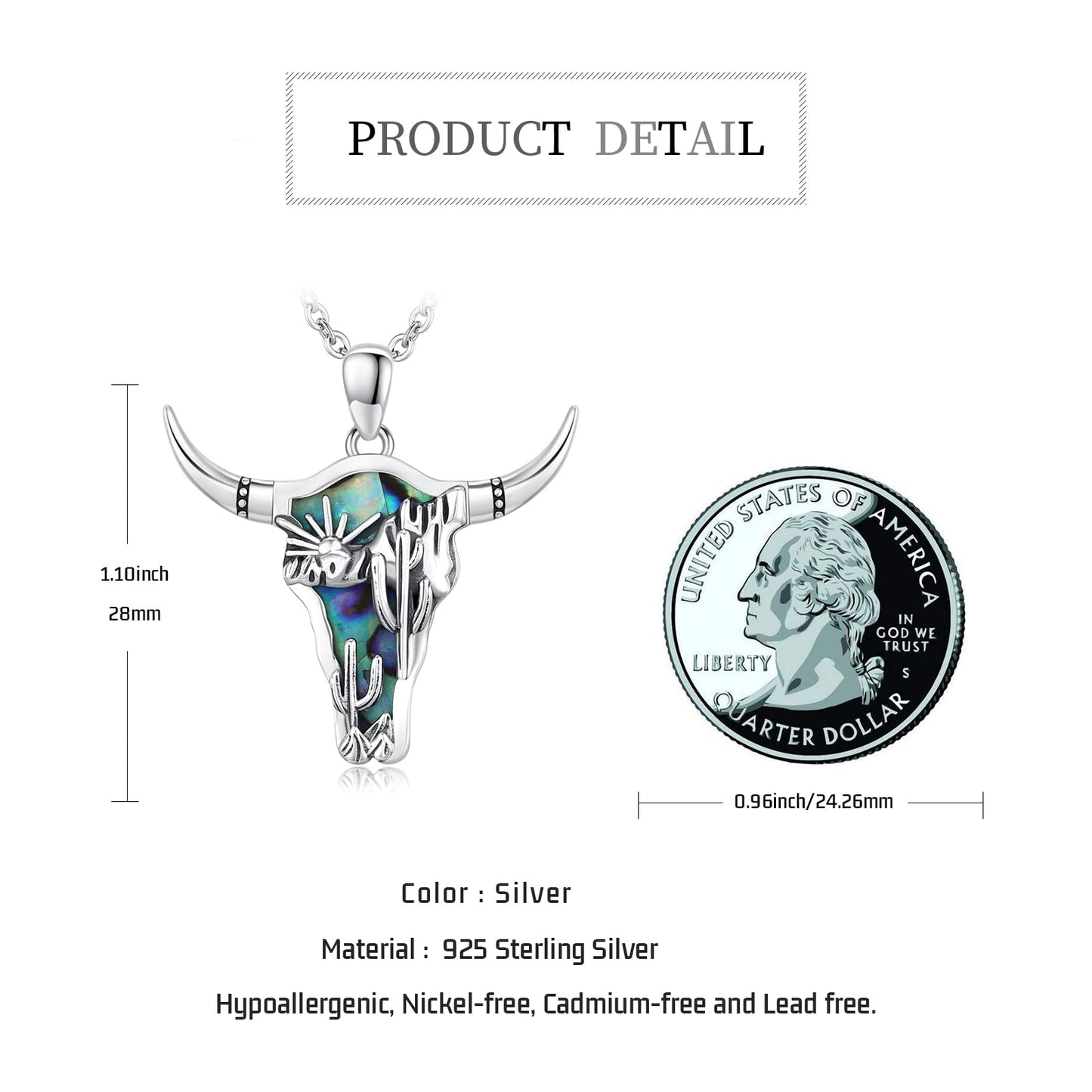 Midir&Etain Western Necklace 925 Sterling Silver Turquoise Pendant Highland Cow/Cow Skull/Hat/Tag/Cactus/Boot Cowgirl Country Jewelry for Women Men