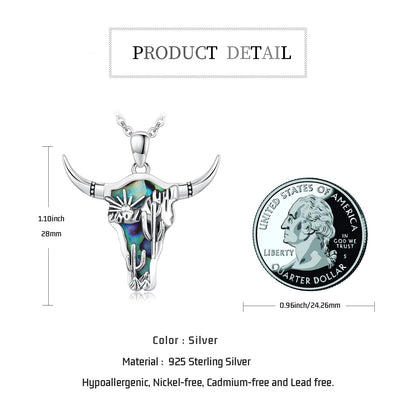 Midir&Etain Western Necklace 925 Sterling Silver Turquoise Pendant Highland Cow/Cow Skull/Hat/Tag/Cactus/Boot Cowgirl Country Jewelry for Women Men