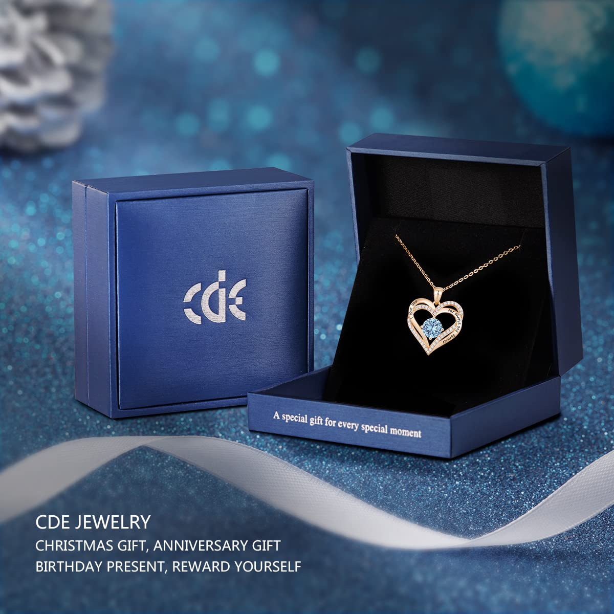 CDE Forever Love Heart Necklaces for Women, Wedding Anniversary, Birthday Mothers Day Christmas Day Gifts for Mom, Mother, Wife, friend, S925 Silver Jewelry with Birthstone Pendant