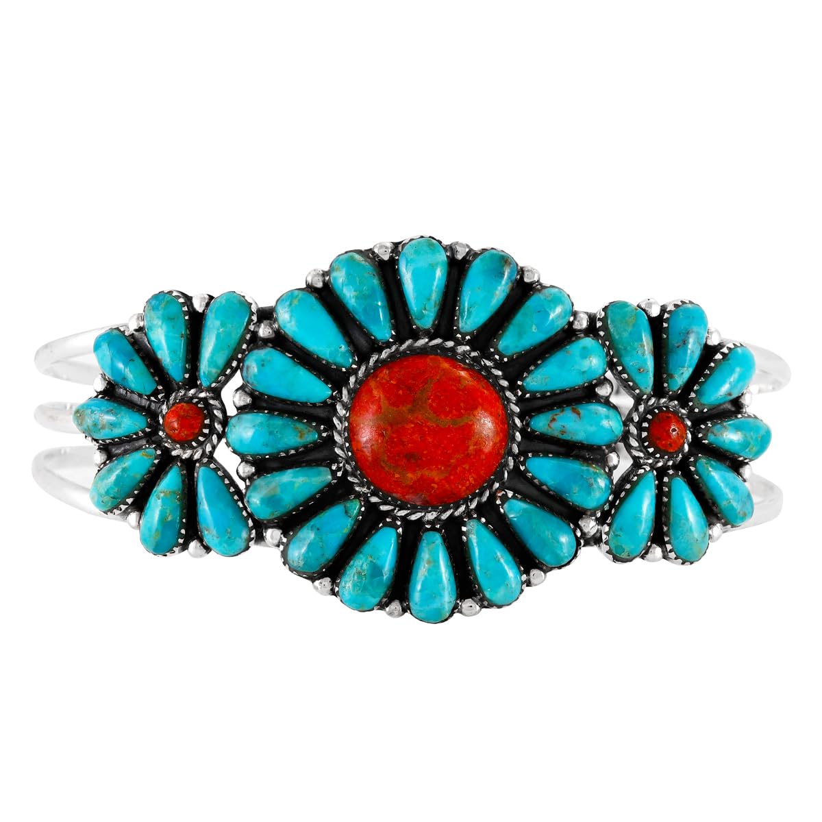 Turquoise Network Southwest Style Genuine Gemstones 925 Sterling Silver Cluster Bracelet