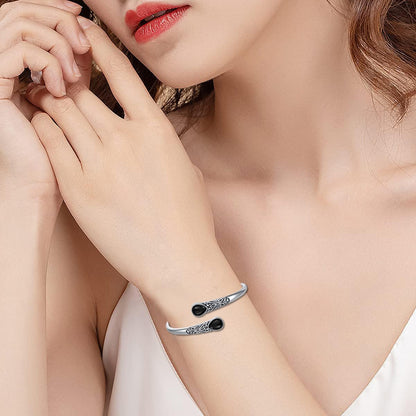 925 Sterling Silver Genuine Gemstone Bracelet for Women Men Handmade Adjustable Boho Navajo Style Bangle Cuff Natural Stone Jewelry Gift