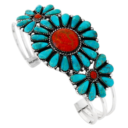 Turquoise Network Southwest Style Genuine Gemstones 925 Sterling Silver Cluster Bracelet