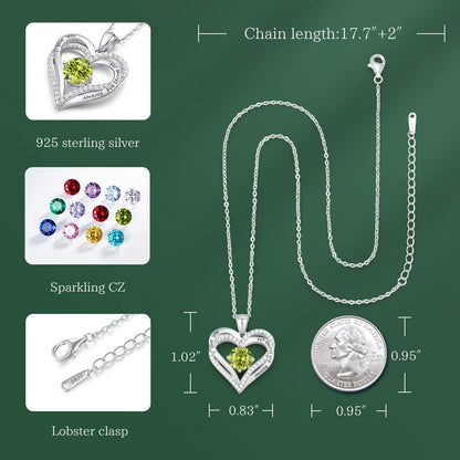 CDE Forever Love Heart Necklaces for Women, Wedding Anniversary, Birthday Mothers Day Christmas Day Gifts for Mom, Mother, Wife, friend, S925 Silver Jewelry with Birthstone Pendant