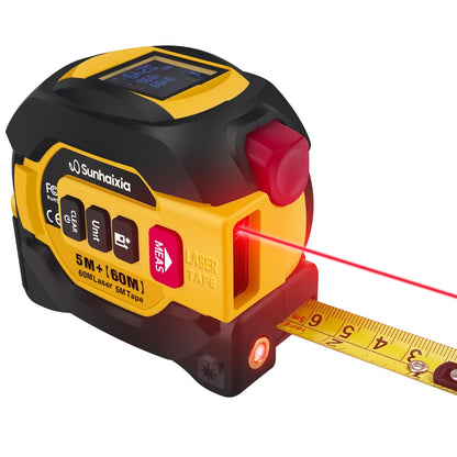 3 in 1 Digital Laser Tape Measure, 197ft/60m Laser Distance Meter, 16ft/5m Digital Tape Measure with Cross Line, AutoLock, ft/in/m Unit Switch, Measure Area, Volume, Pythagorean (Purple)