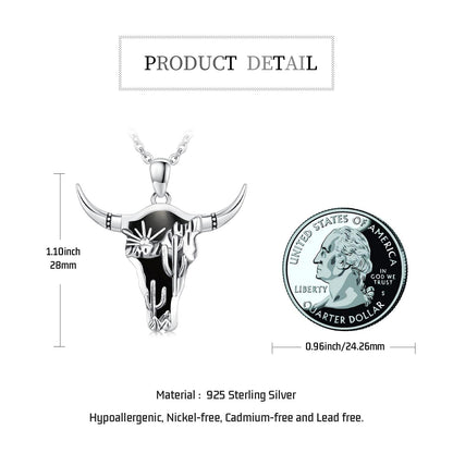 Midir&Etain Western Necklace 925 Sterling Silver Turquoise Pendant Highland Cow/Cow Skull/Hat/Tag/Cactus/Boot Cowgirl Country Jewelry for Women Men