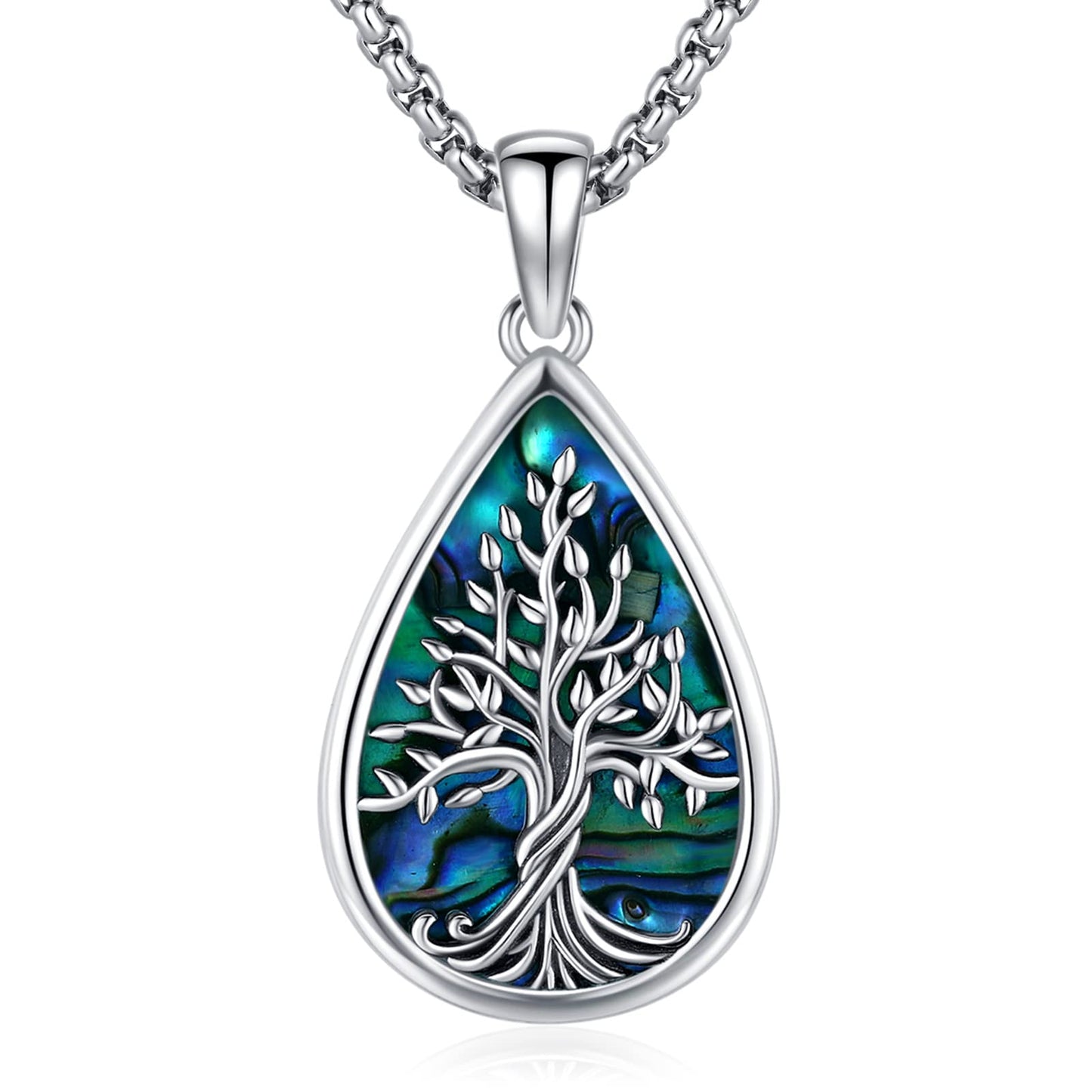 Jewelry Gifts - Tree of Life Necklace Sterling Silver Abalone Shell/Opal/Moonstone/Black Onyx/Turquoise/Malachite/Crystal Family Tree of Life Jewelry for Women Men