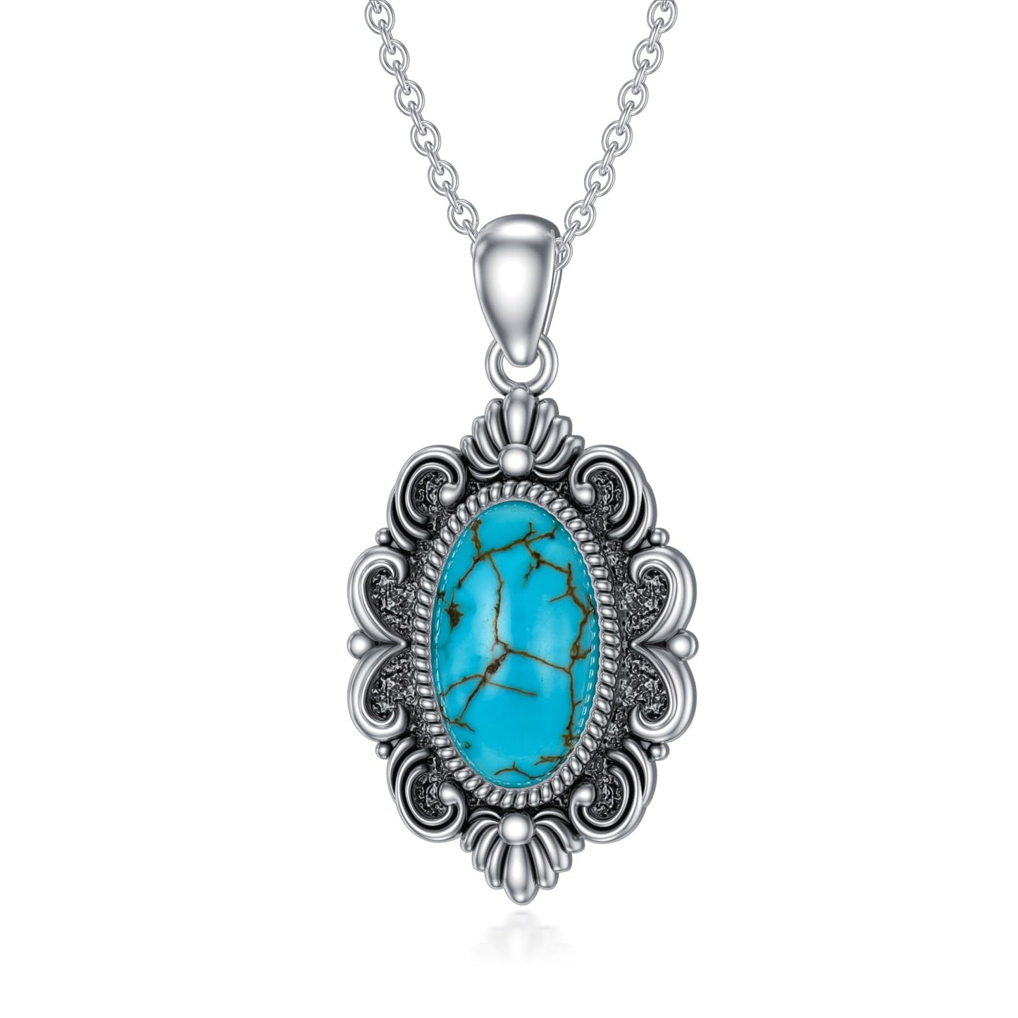 Turquoise Necklace 925 Sterling Silver Natural Turquoise Gemstone Pendant Vintage Bohemian Western Jewelry Gifts for Women