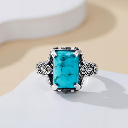 Turquoise Ring 925 Sterling Silver Boho Rings Western Jewelry Eternity Rings for Women Men Valentine's Day Jewelry Gifts for Boyfriend Girlfriend Size 7-9