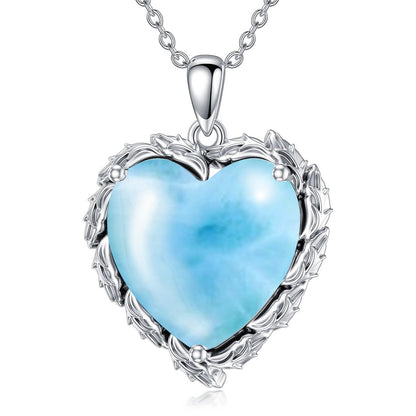Genuine Gemstone Heart Necklaces for Women 925 Sterling Silver Natural Turquoise/Rose Quartz/Moonstone Pendant Vintage Western Jewelry Gift for Mom Wife Her