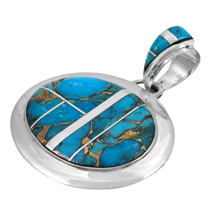 Turquoise Necklace Pendant 925 Sterling Silver Genuine Gemstones (20" Length)