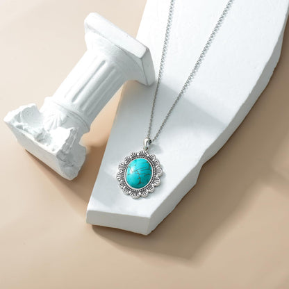 Turquoise Necklace 925 Sterling Silver Natural Turquoise Gemstone Pendant Vintage Bohemian Western Jewelry Gifts for Women