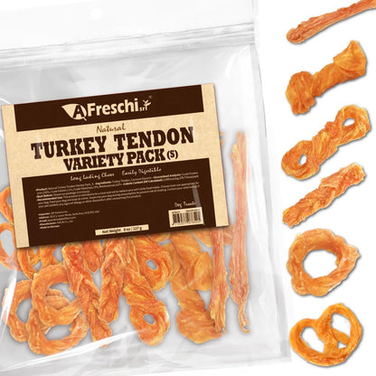 A Freschi srl Turkey Tendons for Dogs, USA-Sourced, Healthy Dog Treats, Rawhide-Free Puppy Chews, Long Lasting, All Natural, Hypoallergenic Dog Treats for Small Breeds, 40 Count Box Bone (S)