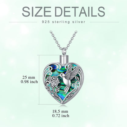 TOUPOP Hummingbird Urn Necklace for Ashes 925 Sterling Silver Heart Cremation Jewelry Keepsake Pendant with Funnel Filler Memorial Christmas Gifts for Women Mom Wife