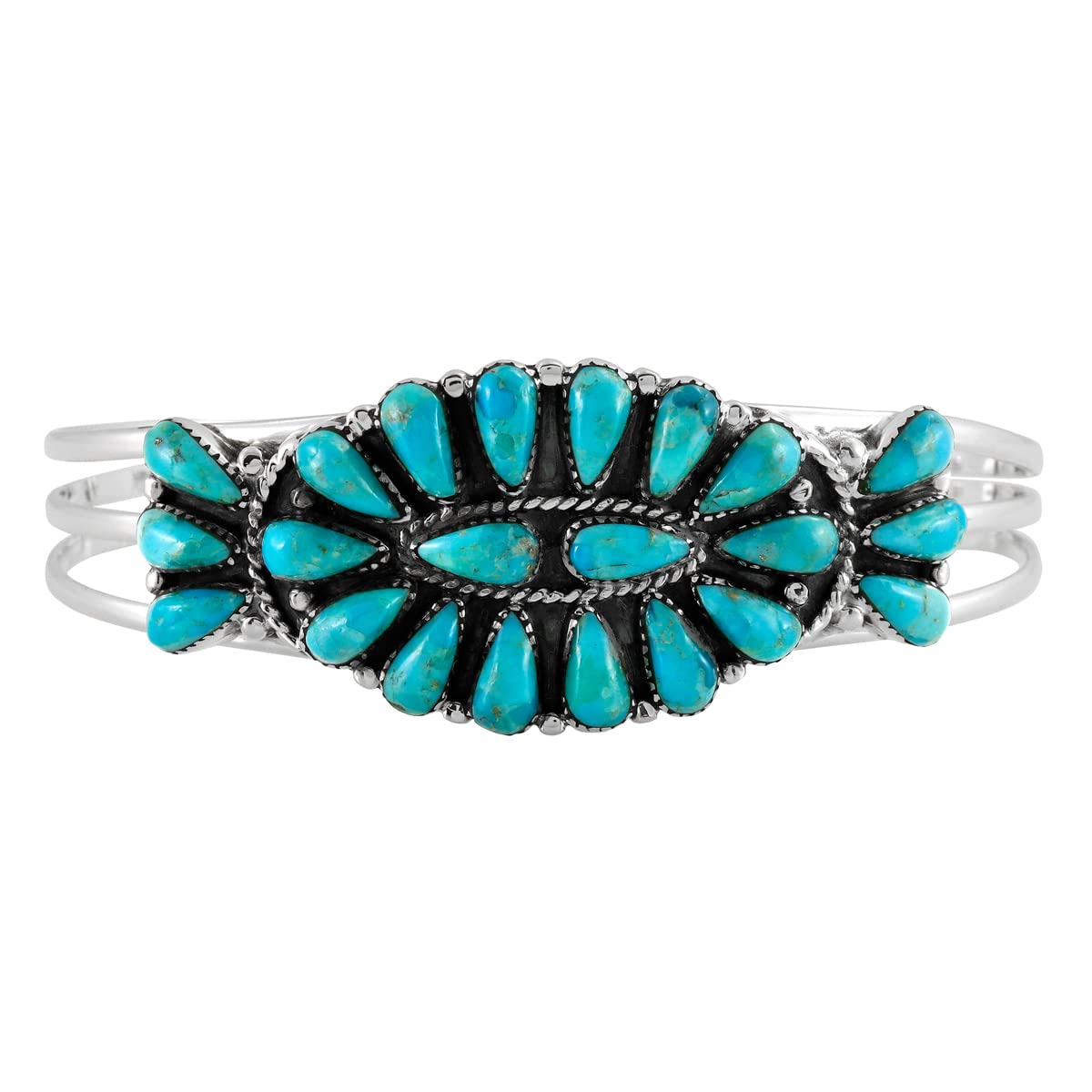 Turquoise Bracelet Sterling Silver 925 Genuine Gemstones Cuff Bracelet (Southwest Style)