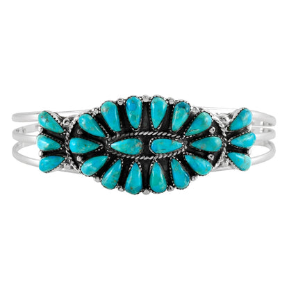 Turquoise Bracelet Sterling Silver 925 Genuine Gemstones Cuff Bracelet (Southwest Style)