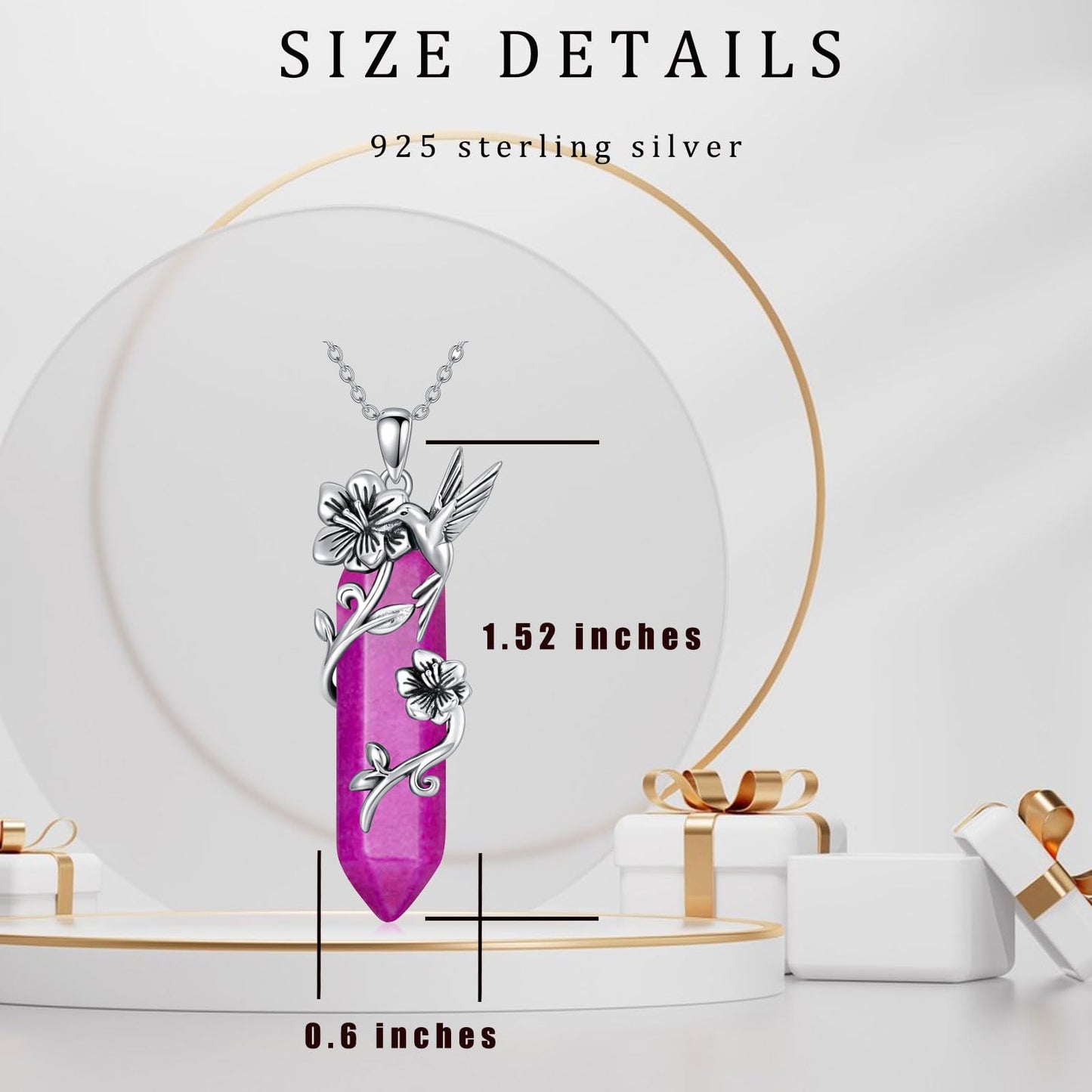 Hummingbird Necklace for Women 925 Sterling Silver Hexagonal Birthstone Gemstone Cute Bird Pendant for Girlfriends Jewelry for Her