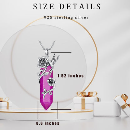 Hummingbird Necklace for Women 925 Sterling Silver Hexagonal Birthstone Gemstone Cute Bird Pendant for Girlfriends Jewelry for Her