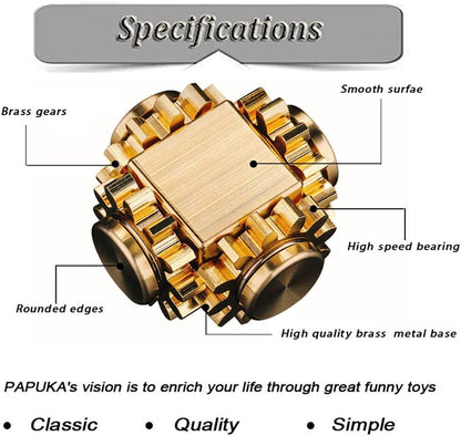 Pure Brass Cube Gears Linkage Anti-Anxiety Fidget Spinner Toy,Metal DIY EDC Meditation Break Bad Habits ADHD Finger Spinning Toy for Kid and Adults,High Speed Precision Brass Material