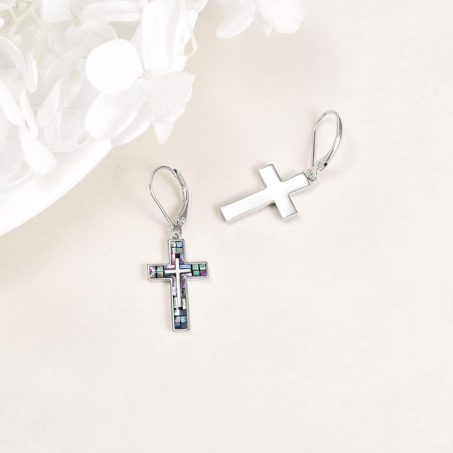 YFN Cross Earrings Sterling Silver Dangle Drop Leverback Cross Earrings Religion Jewelry Christians Gifts for Women Men