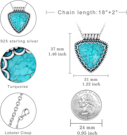 Genuine Turquoise Necklace for Women Sterling Silver Real Turquoise Pendant Necklace Western Jewelry for Women