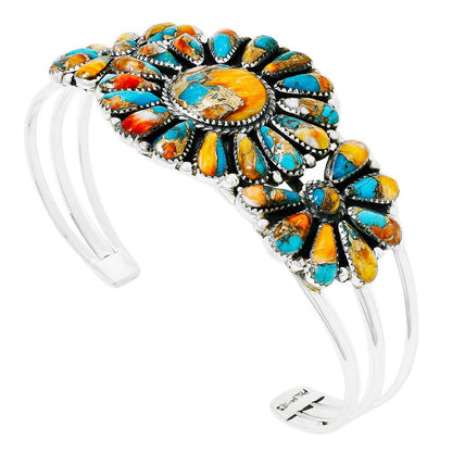 Turquoise Network Southwest Style Genuine Gemstones 925 Sterling Silver Cluster Bracelet