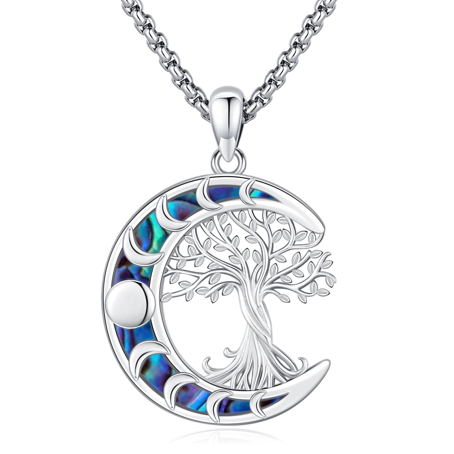 Jewelry Gifts - Tree of Life Necklace Sterling Silver Abalone Shell/Opal/Moonstone/Black Onyx/Turquoise/Malachite/Crystal Family Tree of Life Jewelry for Women Men