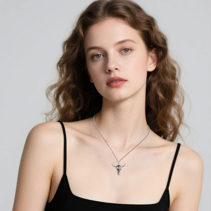 Midir&Etain Western Necklace 925 Sterling Silver Turquoise Pendant Highland Cow/Cow Skull/Hat/Tag/Cactus/Boot Cowgirl Country Jewelry for Women Men