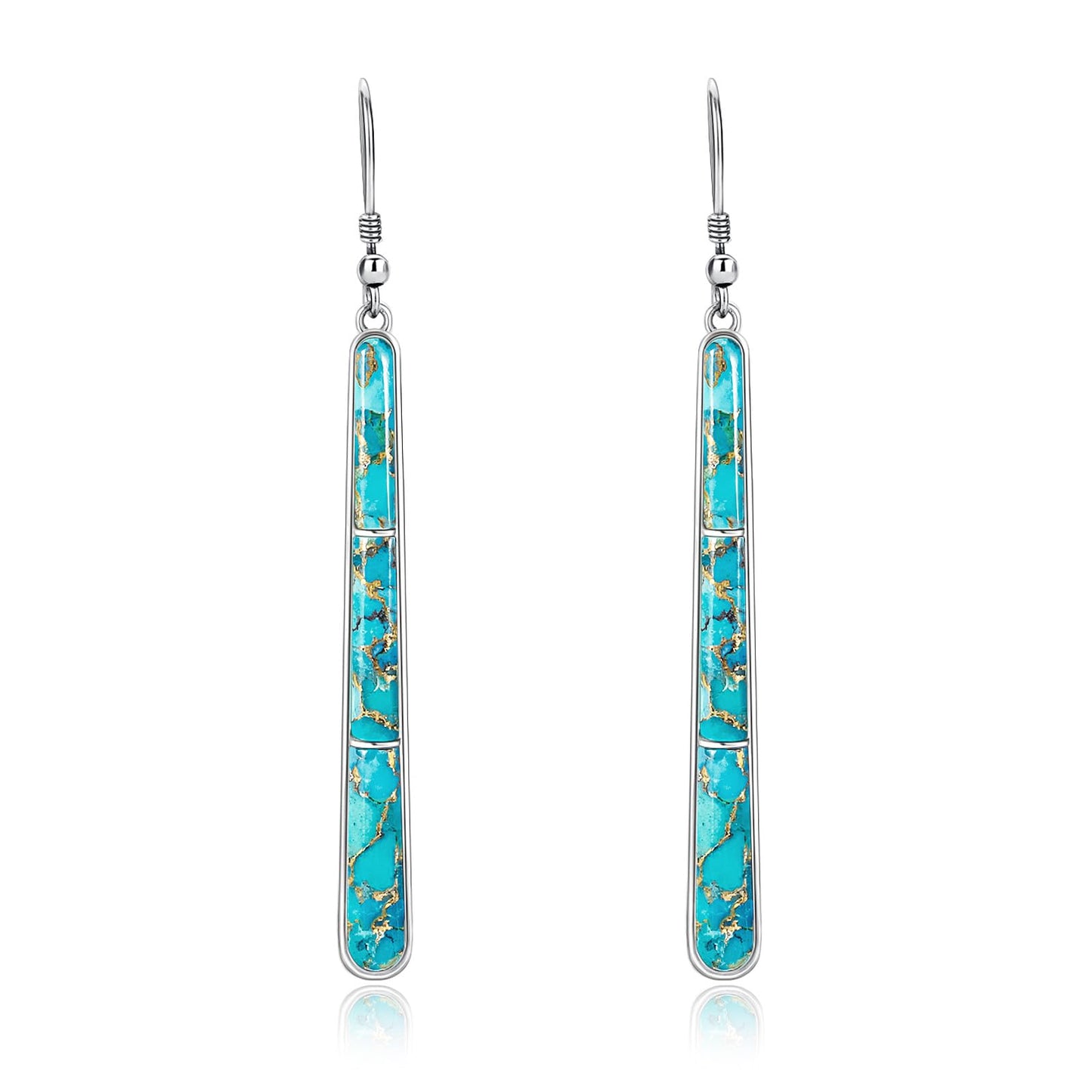 Turquoise Earrings for Women 925 Sterling Silver Gemstones Dangle Earrings Bohemian Style Statement Bar Earrings Dangle Earrings for Women Earrings Valentines Gifts