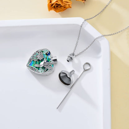 TOUPOP Hummingbird Urn Necklace for Ashes 925 Sterling Silver Heart Cremation Jewelry Keepsake Pendant with Funnel Filler Memorial Christmas Gifts for Women Mom Wife