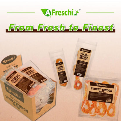 AFreschi Turkey Tendons for Dogs, USA-Sourced, Healthy Dog Treats, Rawhide-Free Puppy Chews, Long Lasting, All Natural, Hypoallergenic Dog Treats for Large Breeds, 1 Count Pack Bone (L)