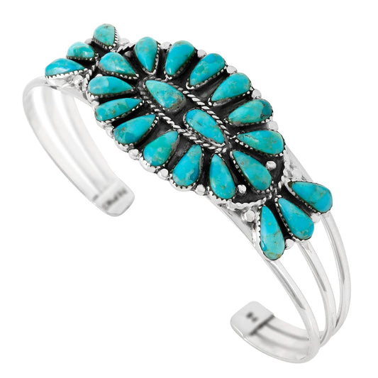 Turquoise Bracelet Sterling Silver 925 Genuine Gemstones Cuff Bracelet (Southwest Style)