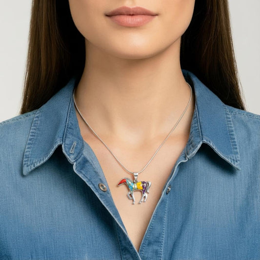 Turquoise Network Horse Necklace Sterling Silver Genuine Gemstones & Gemstones with 20" Chain
