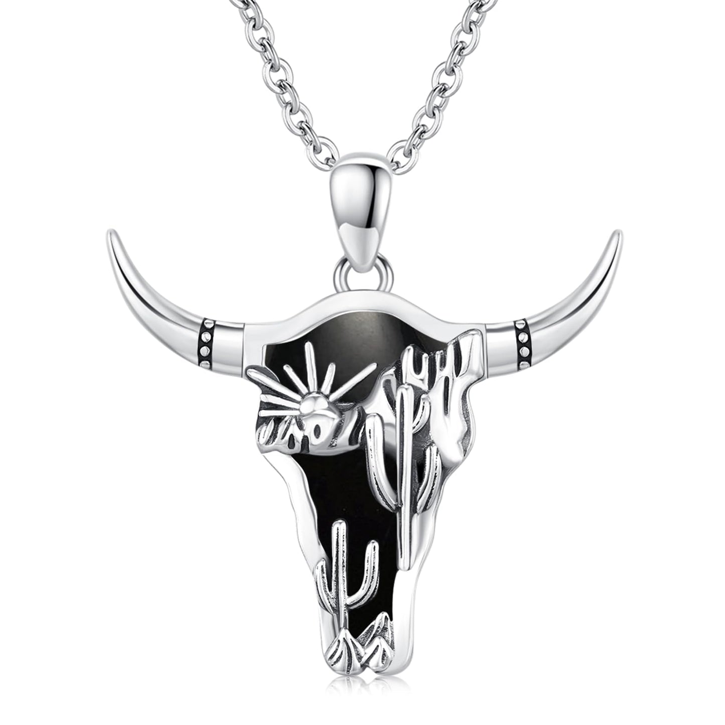 Midir&Etain Western Necklace 925 Sterling Silver Turquoise Pendant Highland Cow/Cow Skull/Hat/Tag/Cactus/Boot Cowgirl Country Jewelry for Women Men