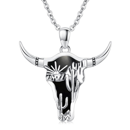 Midir&Etain Western Necklace 925 Sterling Silver Turquoise Pendant Highland Cow/Cow Skull/Hat/Tag/Cactus/Boot Cowgirl Country Jewelry for Women Men